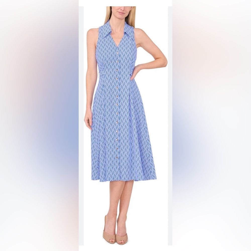 Cece Blue Printed Button-Front shirt dress size 6